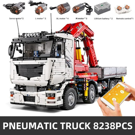 Tech MOC RC City Large Pneumatic Crane Truck Bricks Toy