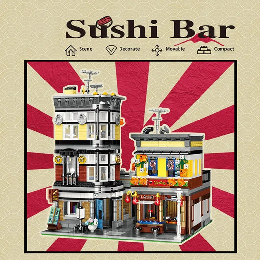 Building Blocks City Street MOC Sushi Bar House Bricks Toys