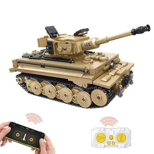 MOC WW2 Motorized RC Tiger 1 Heavy Main Battle Tank Bricks Toy