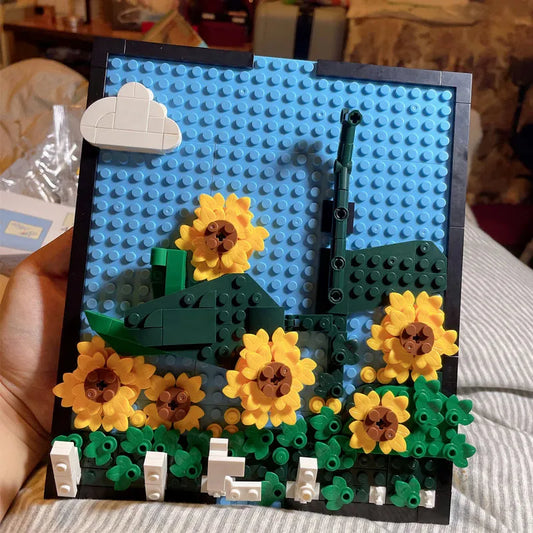 MOC Ideas Sunflowers Helianthus Art Painting Bricks Toy