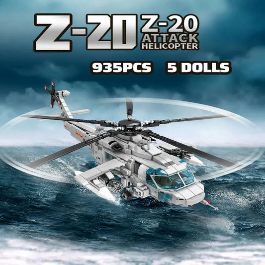 MOC Military Z20 Attack Helicopter Bricks Kids Toys
