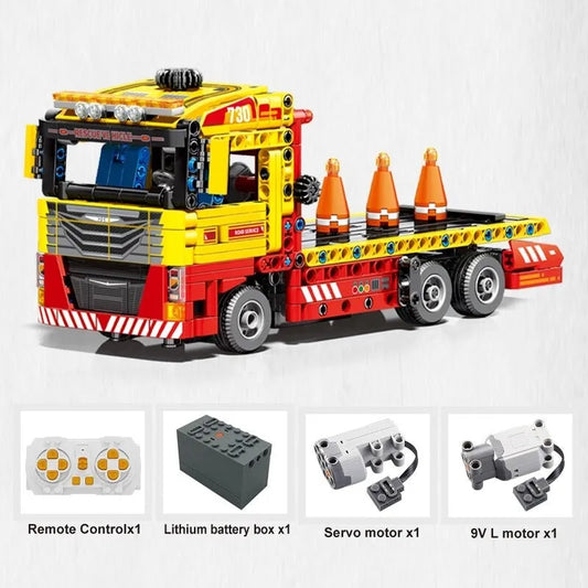Tech MOC RC City Flatbed Rescue Truck Bricks Toys
