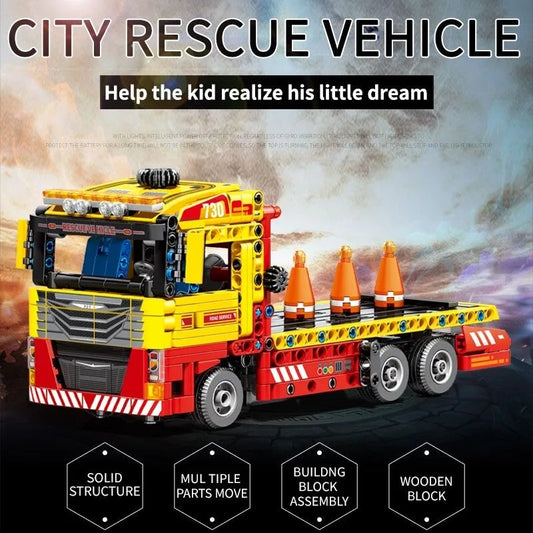Tech MOC RC City Flatbed Rescue Truck Bricks Toys