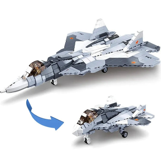 Military MOC SU-57 Flanker Fighter Jet Bricks Kids Toys