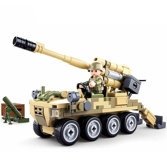 Military WW2 Self-Propelled 120MM Artillery Bricks Toy