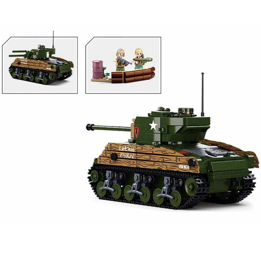 Military WW2 Sherman M4A3 Medium Tank Bricks Toy