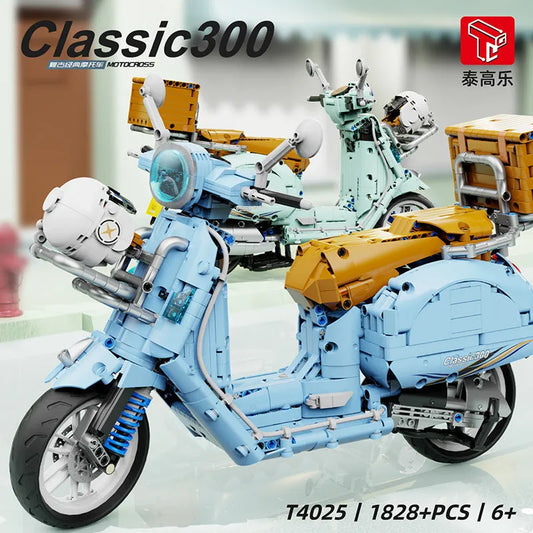 Tech MOC T4025B Vespa Classic 300 Motorcycle Bricks Toys