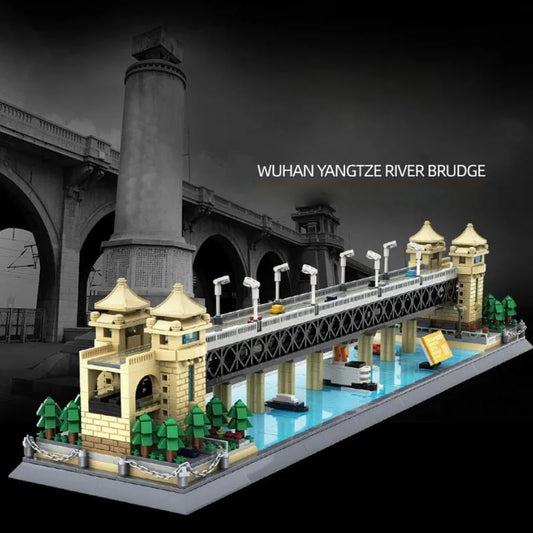 MOC Architecture China Wuhan River Bridge Bricks Toy