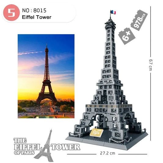 MOC Architecture Paris Eiffel Tower Bricks Toy