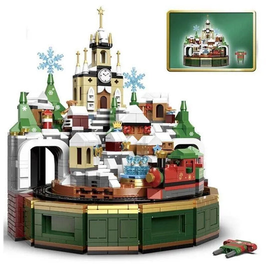 MOC Expert Snow Christmas Castle Music Box Bricks Toys