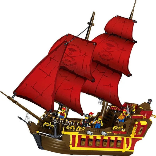 MOC 1805 Pirates Of The Caribbean Red Pirate Ship Bricks Toy