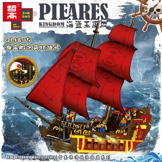 MOC 1805 Pirates Of The Caribbean Red Pirate Ship Bricks Toy